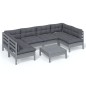 vidaXL Muebles de jardín 7 pzas y cojines gris madera maciza de pino
