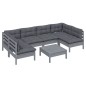 vidaXL Muebles de jardín 7 pzas y cojines gris madera maciza de pino