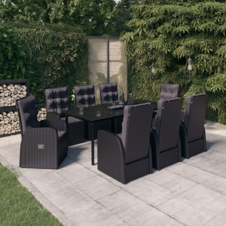 vidaXL Juego de comedor de jardín 9 piezas con cojines negro