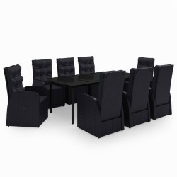 vidaXL Juego de comedor de jardín 9 piezas con cojines negro
