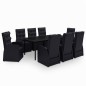 vidaXL Juego de comedor de jardín 9 piezas con cojines negro