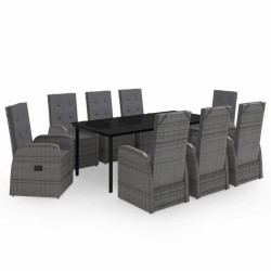 vidaXL Juego de comedor de jardín 9 pzas con cojines gris