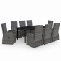 vidaXL Juego de comedor de jardín 9 pzas con cojines gris