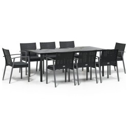 vidaXL Juego comedor jardín 9 piezas y cojines ratán sintético y acero