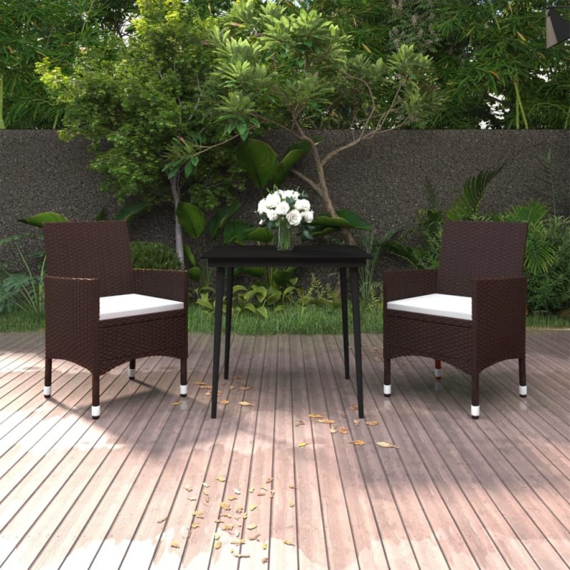 vidaXL Set comedor de jardín 3 pzas y cojines ratán sintético y vidrio vidaXL Set comedor de jardín 3 pzas y cojines ratán sintético y vidrio