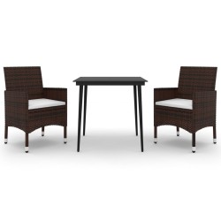 vidaXL Set comedor de jardín 3 pzas y cojines ratán sintético y vidrio