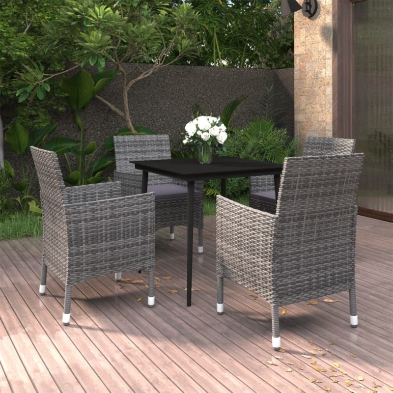 vidaXL Set comedor de jardín 5 pzas y cojines ratán sintético y vidrio vidaXL Set comedor de jardín 5 pzas y cojines ratán sintético y vidrio