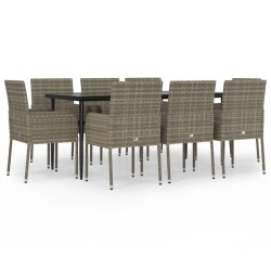 vidaXL Set comedor jardín 9 pzas y cojines ratán sintético negro gris