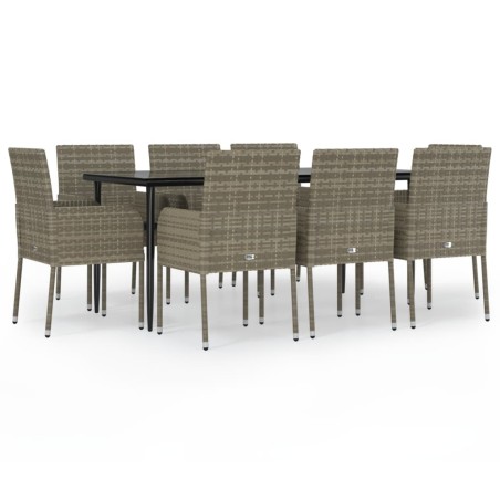 vidaXL Set comedor jardín 9 pzas y cojines ratán sintético negro gris