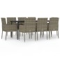 vidaXL Set comedor jardín 9 pzas y cojines ratán sintético negro gris vidaXL Set comedor jardín 9 pzas y cojines ratán sintético negro gris