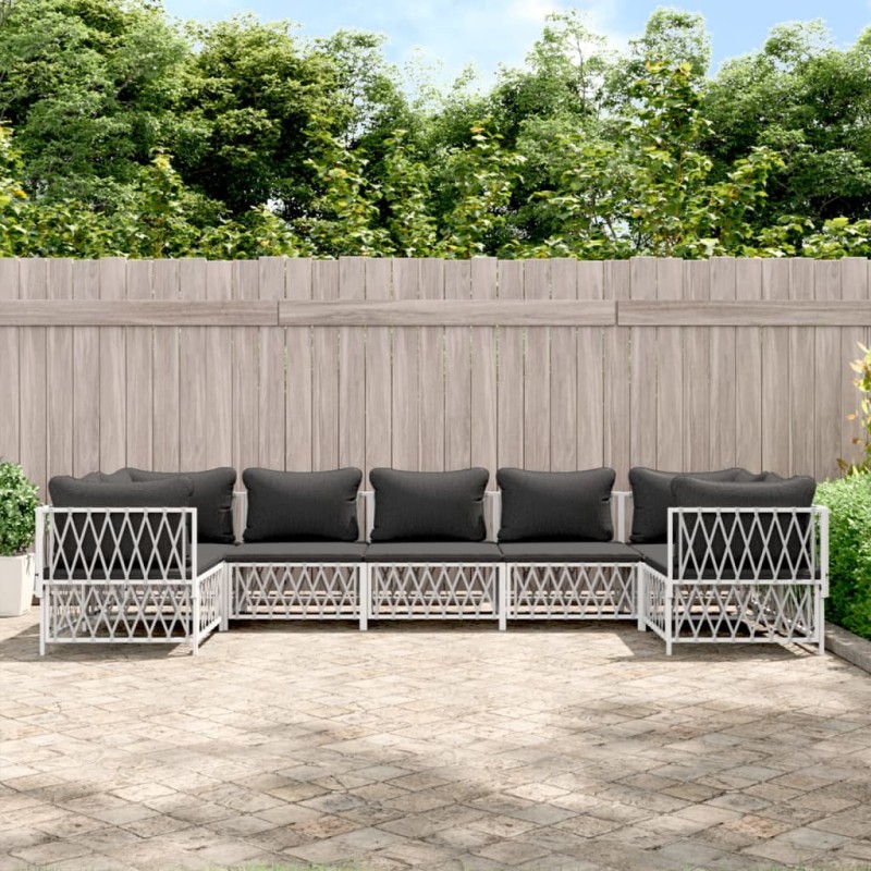 vidaXL Juego de muebles de jardín 7 piezas con cojines acero blanco