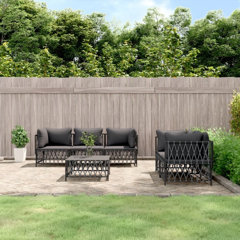 vidaXL Juego muebles de jardín 6 pzas y cojines acero gris antracita vidaXL Juego muebles de jardín 6 pzas y cojines acero gris antracita