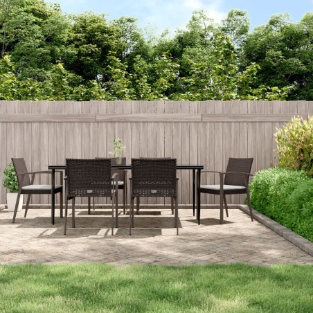 vidaXL Juego comedor jardín 7 piezas y cojines ratán sintético y acero
