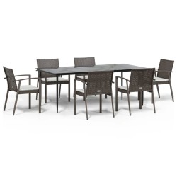 vidaXL Juego comedor jardín 7 piezas y cojines ratán sintético y acero