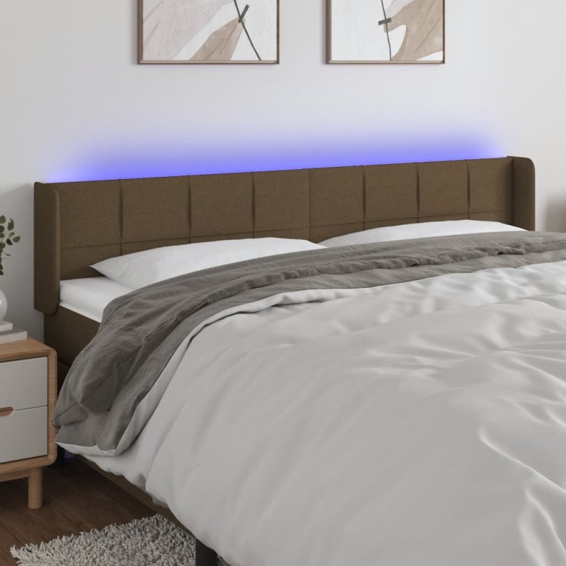 vidaXL Cabecero con LED de tela marrón oscuro 183x16x78/88 cm