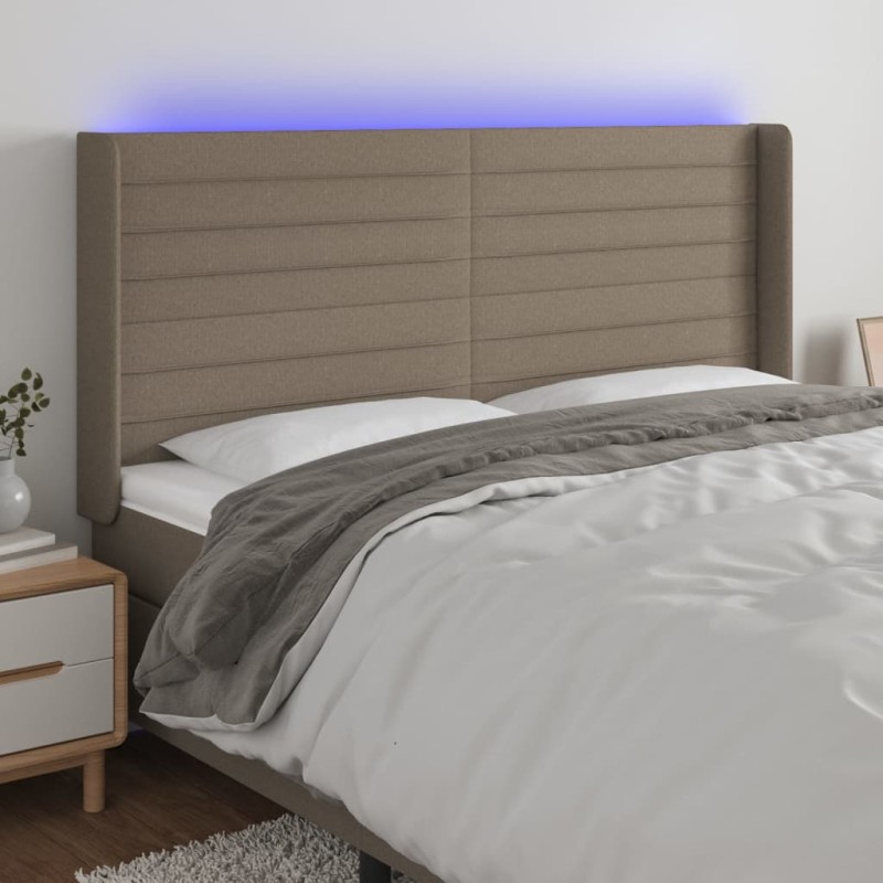 vidaXL Cabecero con LED de tela gris taupe 163x16x118/128 cm vidaXL Cabecero con LED de tela gris taupe 163x16x118/128 cm