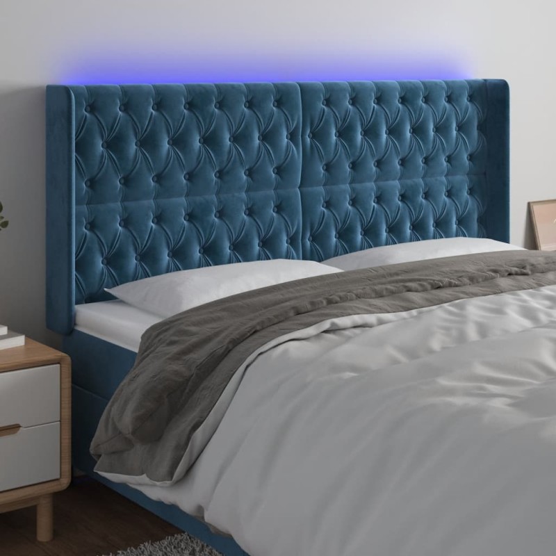vidaXL Cabecero con LED de terciopelo azul oscuro 203x16x118/128 cm vidaXL Cabecero con LED de terciopelo azul oscuro 203x16x118/128 cm