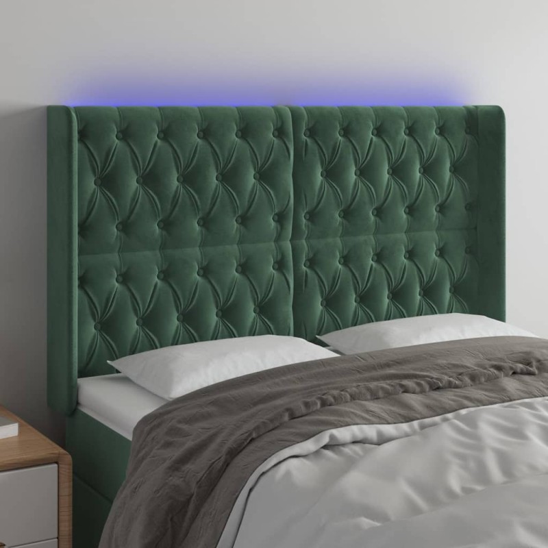 vidaXL Cabecero con LED de terciopelo verde oscuro 147x16x118/128 cm vidaXL Cabecero con LED de terciopelo verde oscuro 147x16x118/128 cm