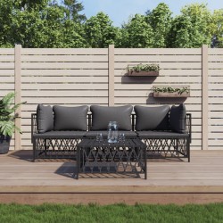 vidaXL Juego muebles de jardín 4 pzas y cojines acero gris antracita