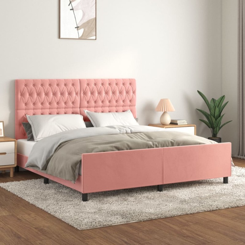 vidaXL Estructura de cama con cabecero de terciopelo rosa 180x200 cm vidaXL Estructura de cama con cabecero de terciopelo rosa 180x200 cm