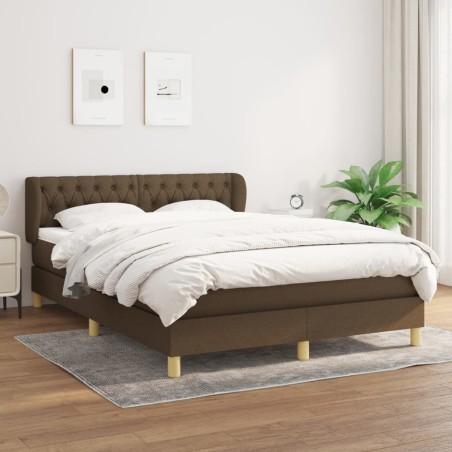 vidaXL Cama box spring con colchón tela marrón oscuro 140x200 cm