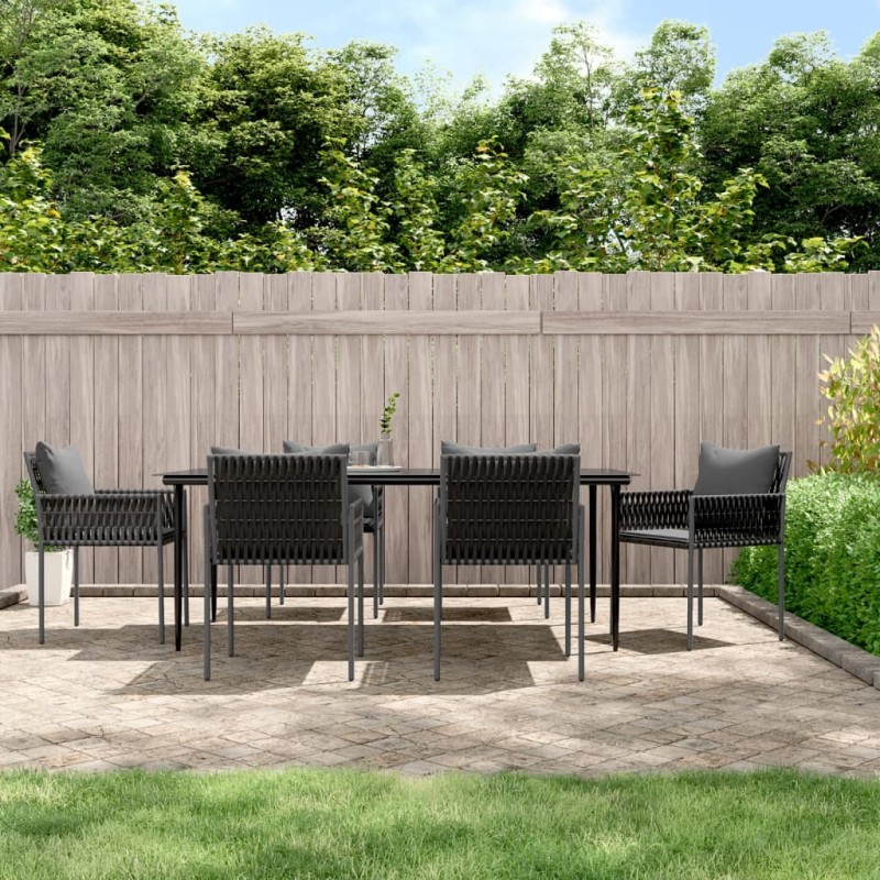 vidaXL Juego comedor jardín 7 piezas y cojines ratán sintético y acero vidaXL Juego comedor jardín 7 piezas y cojines ratán sintético y acero