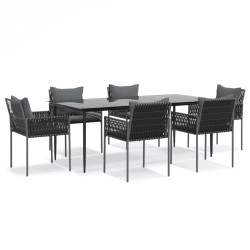 vidaXL Juego comedor jardín 7 piezas y cojines ratán sintético y acero