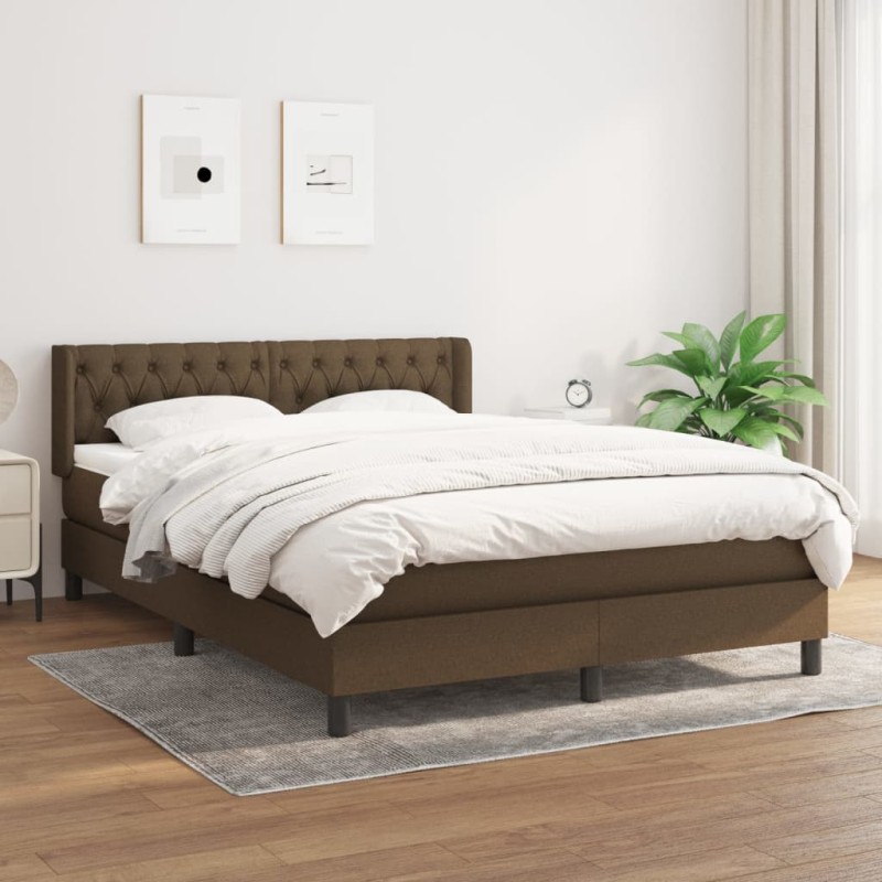 vidaXL Cama box spring con colchón tela marrón oscuro 140x190 cm