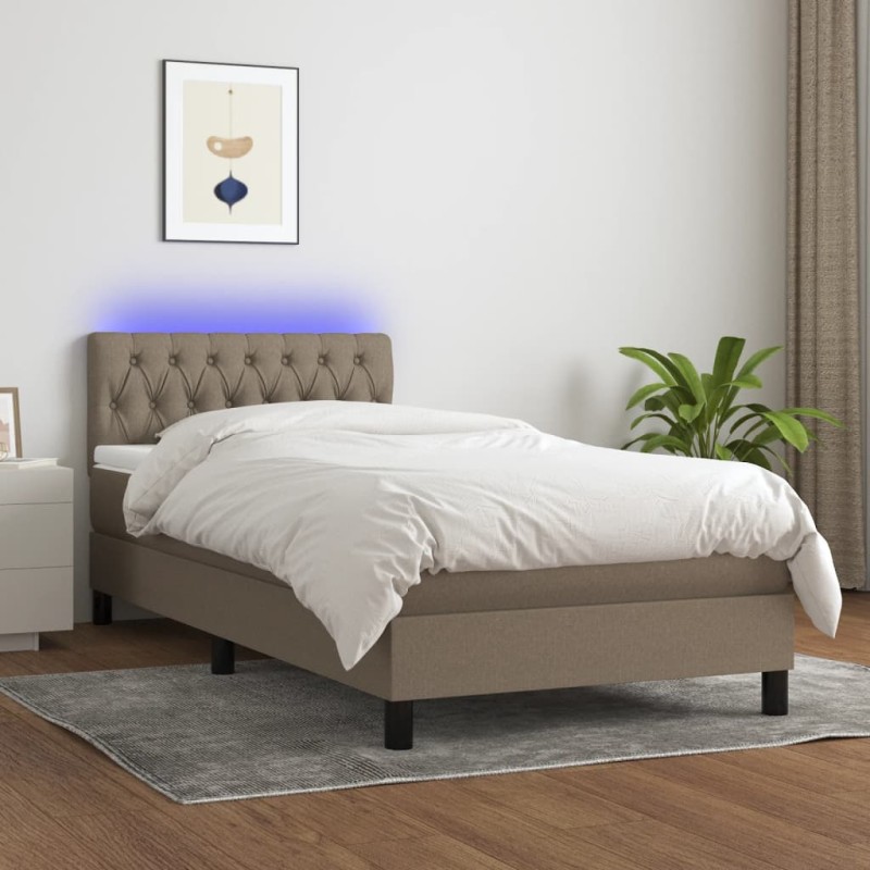vidaXL Cama box spring colchón y luces LED tela gris taupe 90x190 cm vidaXL Cama box spring colchón y luces LED tela gris taupe 90x190 cm
