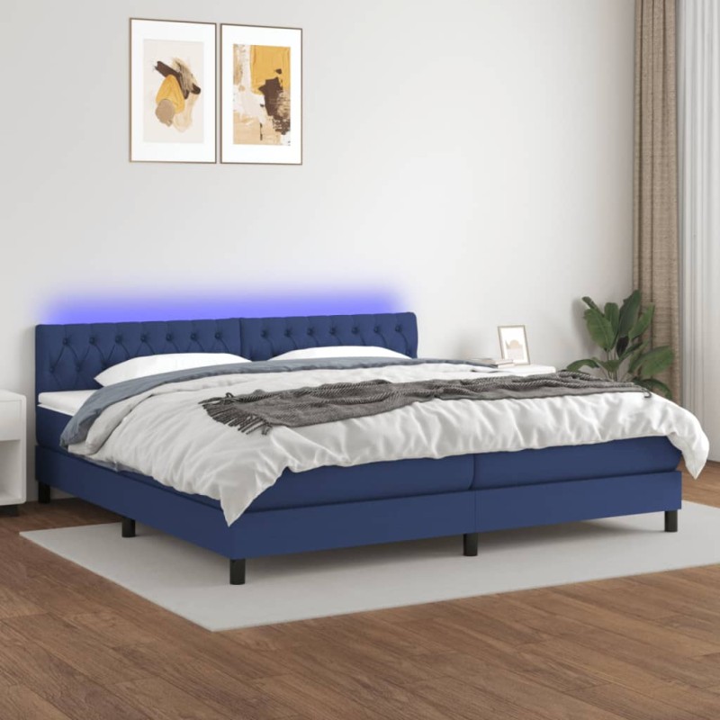 vidaXL Cama box spring colchón y luces LED tela azul 200x200 cm vidaXL Cama box spring colchón y luces LED tela azul 200x200 cm
