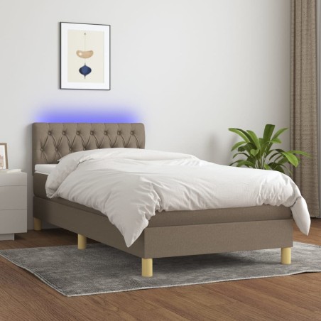 vidaXL Cama box spring con colchón LED tela gris taupe 90x200 cm 