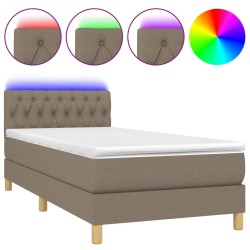 vidaXL Cama box spring con colchón LED tela gris taupe 90x200 cm 