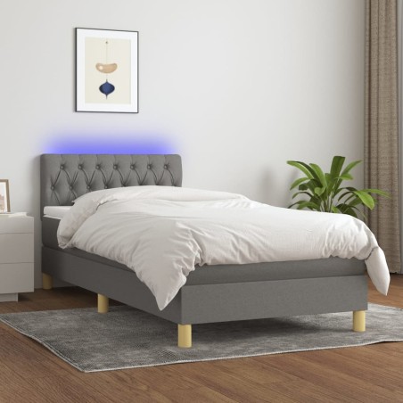 vidaXL Cama box spring con colchón y LED tela gris oscuro 100x200 cm