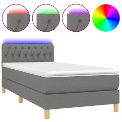 vidaXL Cama box spring con colchón y LED tela gris oscuro 100x200 cm