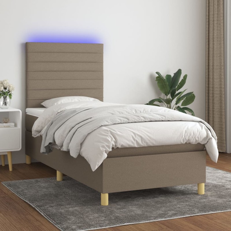 vidaXL Cama box spring colchón y luces LED gris taupe 80x200 cm vidaXL Cama box spring colchón y luces LED gris taupe 80x200 cm