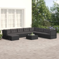vidaXL Set de muebles de jardín 9 pzas y cojines ratán sintético negro