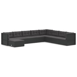vidaXL Set de muebles de jardín 9 pzas y cojines ratán sintético negro