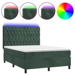 vidaXL Cama box spring colchón y LED terciopelo verde oscuro 140x200cm