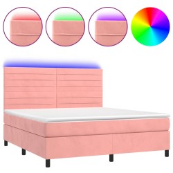 vidaXL Cama box spring colchón y LED terciopelo rosa 160x200 cm