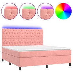 vidaXL Cama box spring colchón y LED terciopelo rosa 180x200 cm