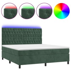 vidaXL Cama box spring colchón y LED terciopelo verde oscuro 180x200cm