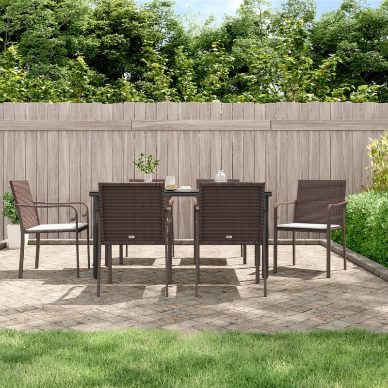 vidaXL Juego comedor jardín 7 piezas y cojines ratán sintético y acero vidaXL Juego comedor jardín 7 piezas y cojines ratán sintético y acero