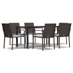 vidaXL Juego comedor jardín 7 piezas y cojines ratán sintético y acero