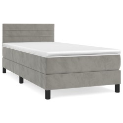 vidaXL Cama box spring con colchón terciopelo gris claro 100x200 cm