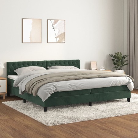 vidaXL Cama box spring con colchón terciopelo verde oscuro 200x200 cm