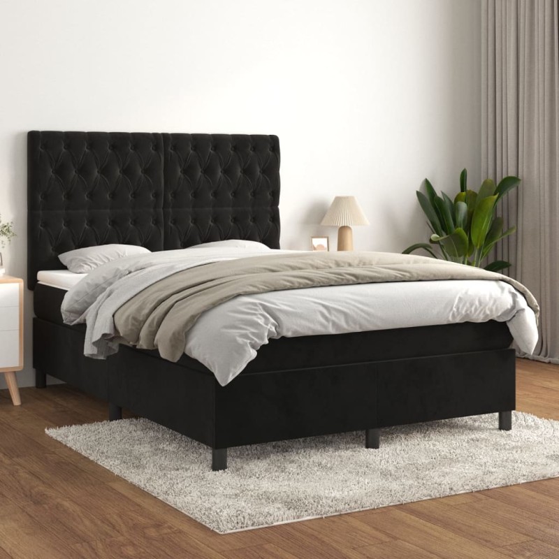 vidaXL Cama box spring con colchón terciopelo negro 140x200 cm vidaXL Cama box spring con colchón terciopelo negro 140x200 cm