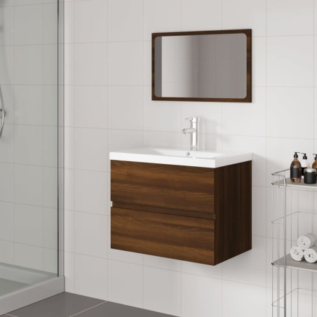vidaXL Set de muebles de baño madera contrachapada marrón roble