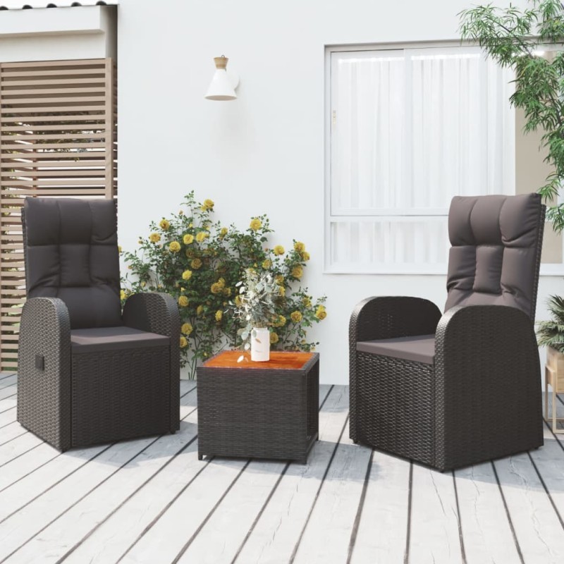 vidaXL Juego salón jardín 3 pzas madera acacia ratán sintético negro vidaXL Juego salón jardín 3 pzas madera acacia ratán sintético negro