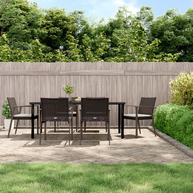 vidaXL Juego comedor jardín 7 piezas y cojines ratán sintético y acero vidaXL Juego comedor jardín 7 piezas y cojines ratán sintético y acero