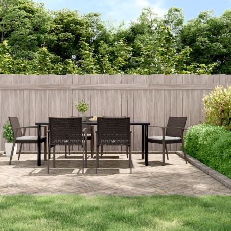 vidaXL Juego comedor jardín 7 piezas y cojines ratán sintético y acero